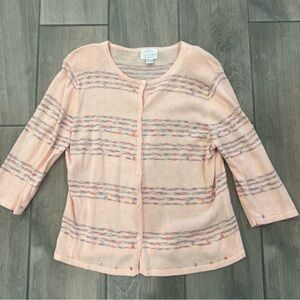 Vtg Christopher & Banks Hand Embroidered Ramie Cotton Orange Cardigan Women XL